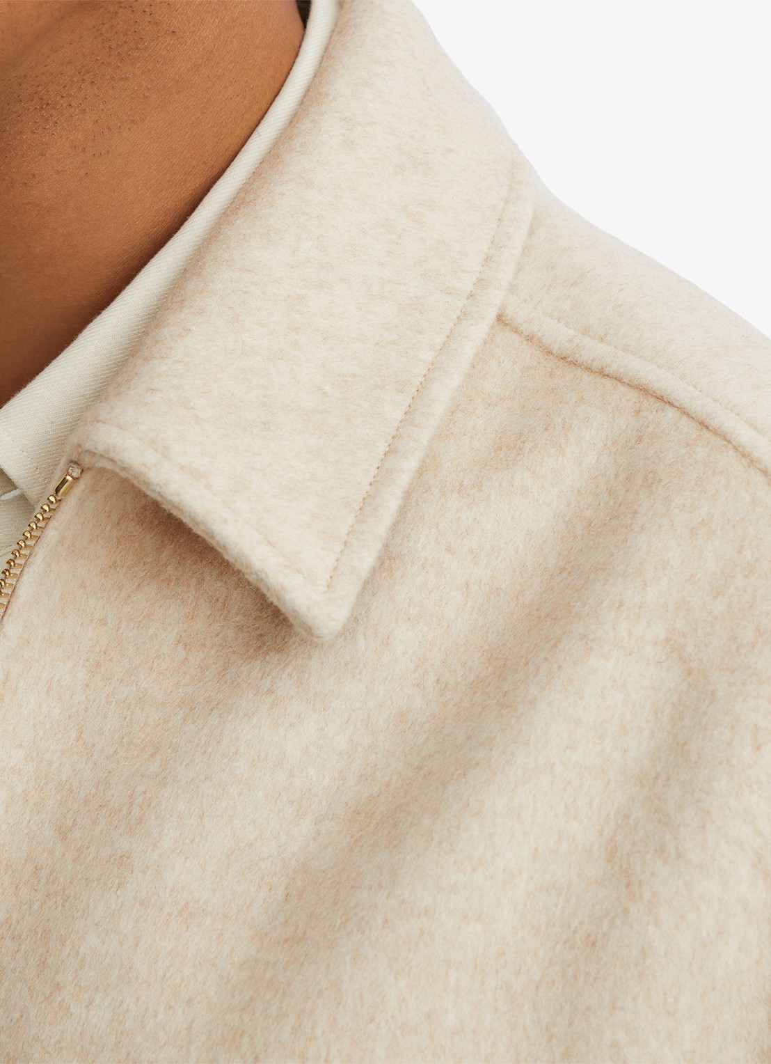 Reiss Foley overshirt in wolblend met ritssluiting - detail 4 oatmeal / beige