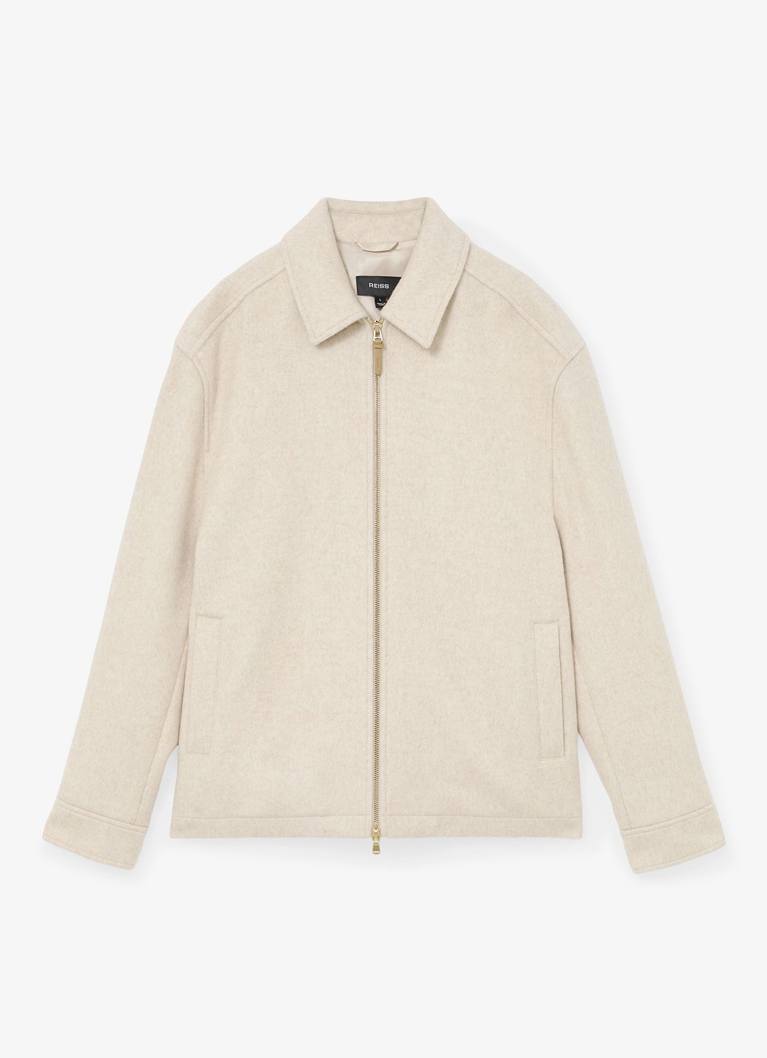 Reiss Foley overshirt in wolblend met ritssluiting - voorkant 7 oatmeal / beige