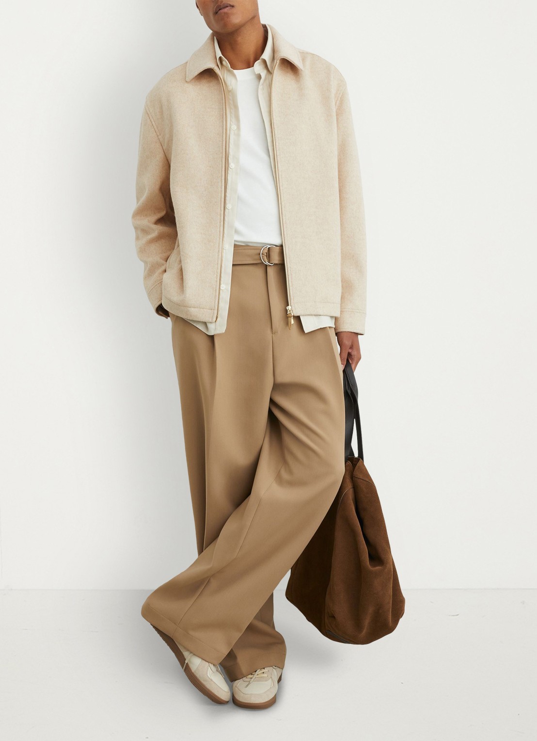 Reiss Foley overshirt in wolblend met ritssluiting - voorkant 8 oatmeal / beige