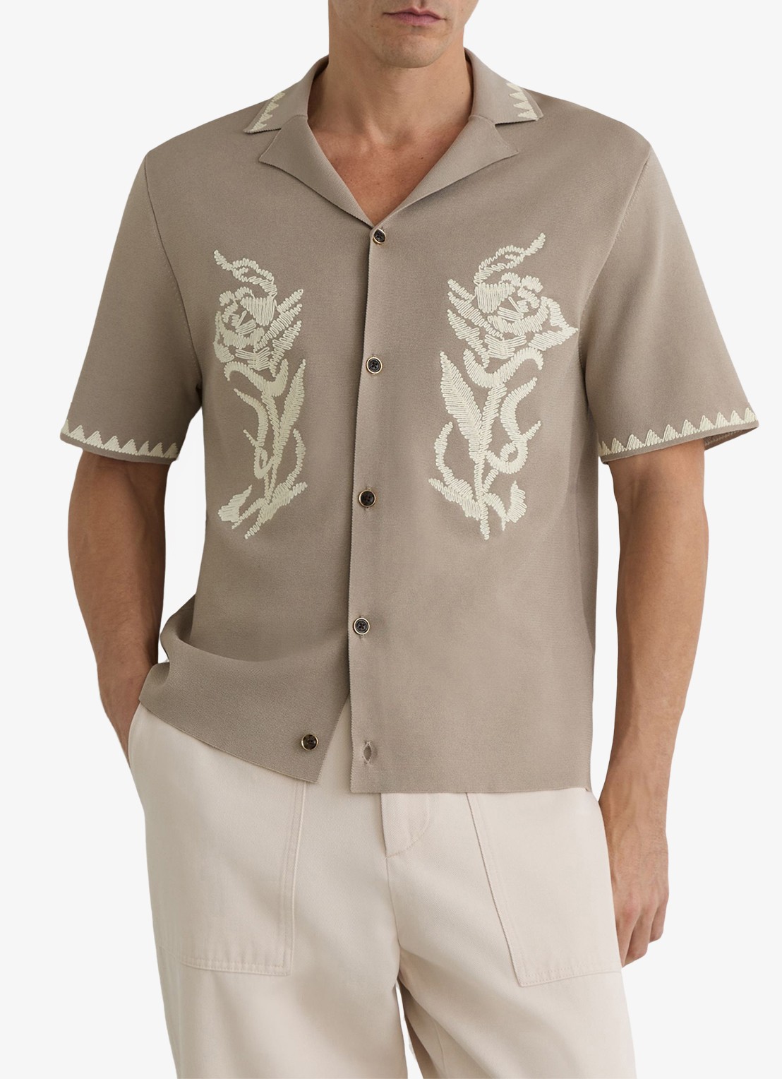 Reiss Folia overhemd met borduring - detail 4 beige