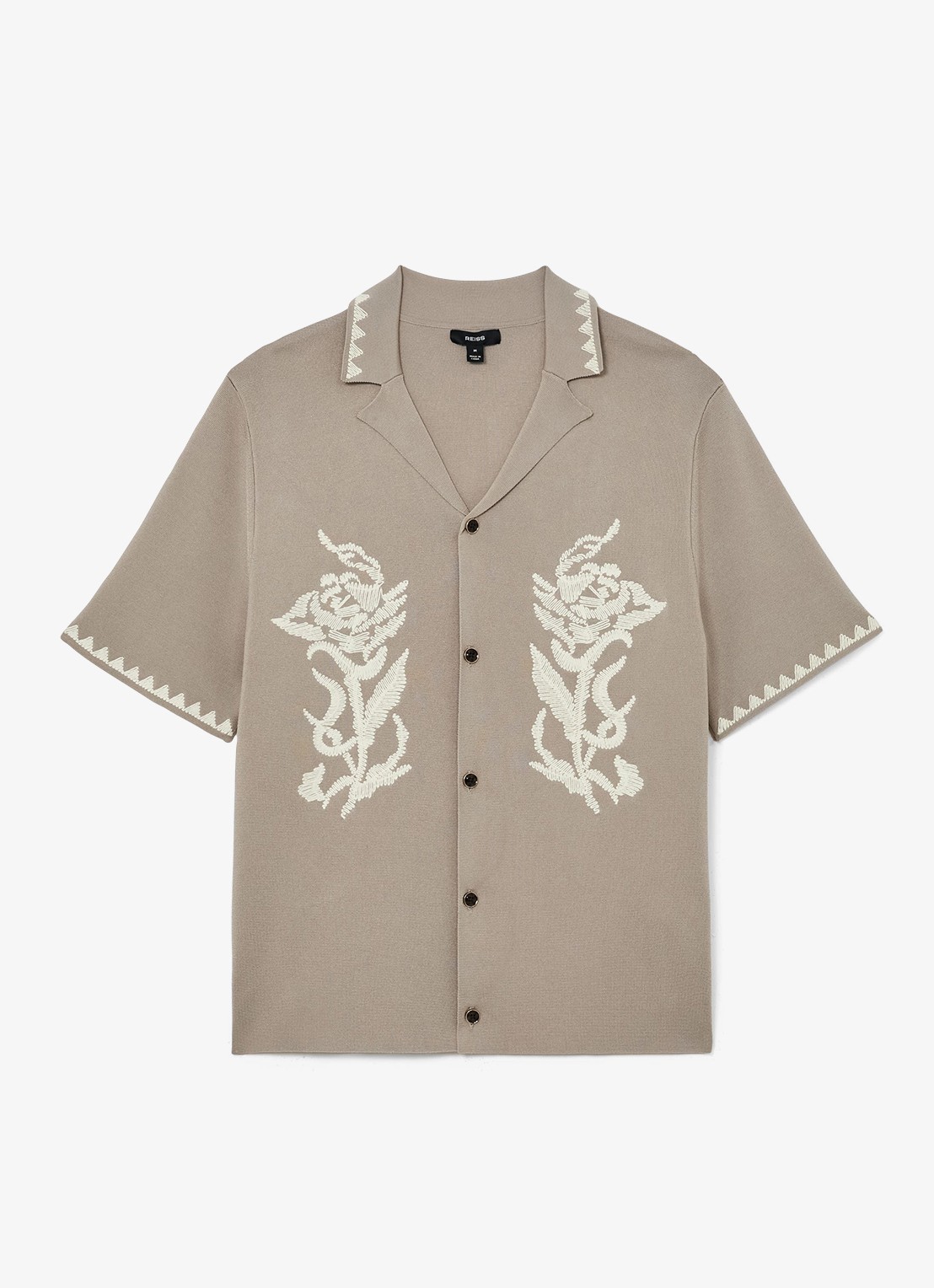 Reiss Folia overhemd met borduring - voorkant beige