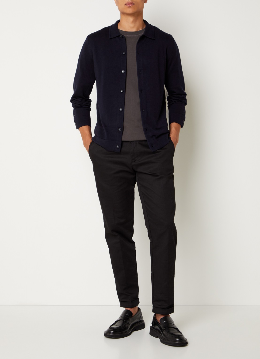 Reiss Forbes fijngebreid vest van wol met stretch - voorkant 5 donkerblauw