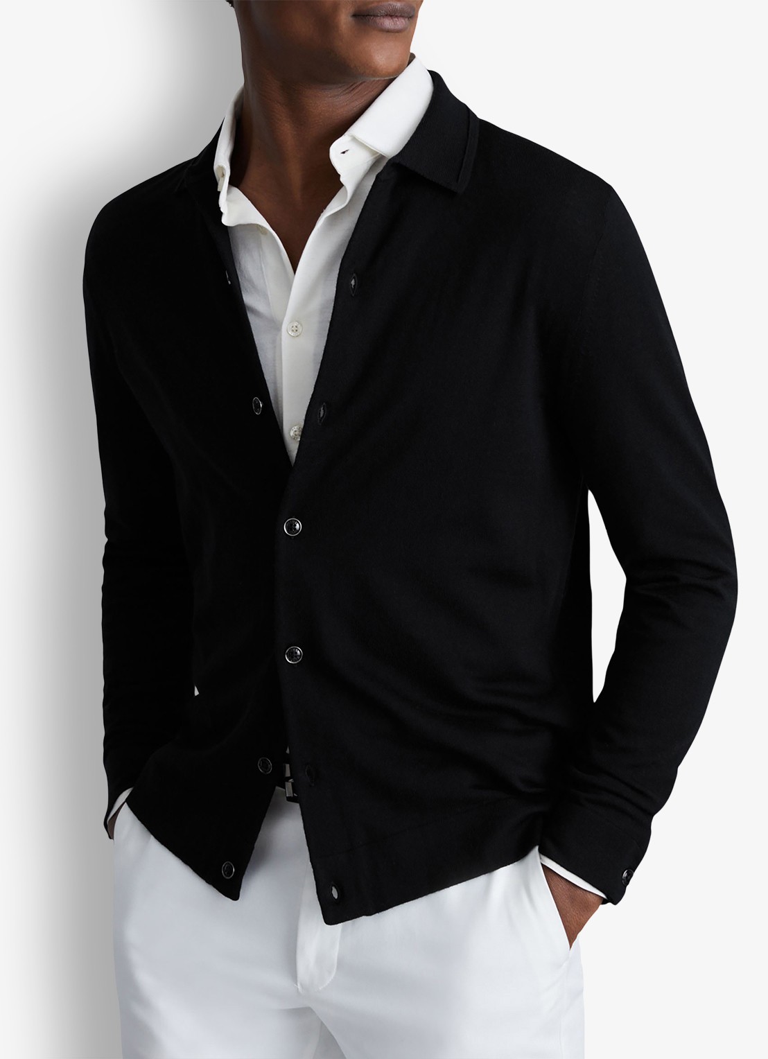 Reiss Forbes fijngebreid vest van wol met stretch - detail black / zwart