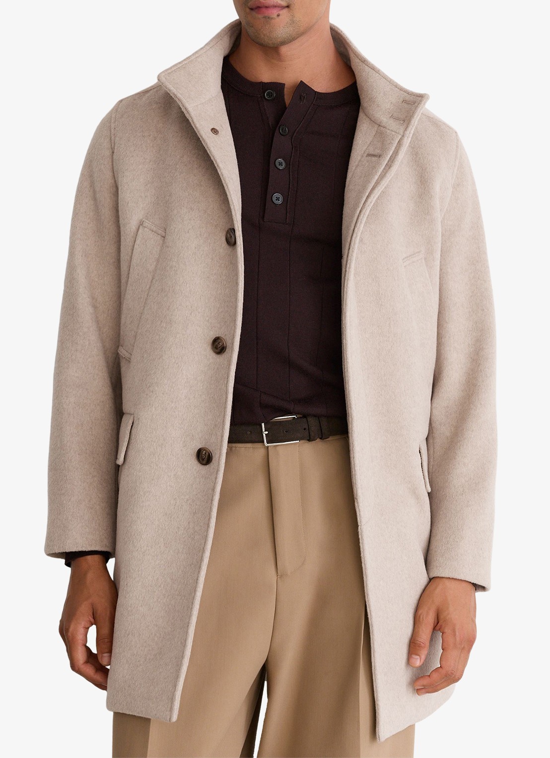 Reiss Fossil single-breasted mantel met gilet-inzet in wolblend - detail 4 oatmeal / beige
