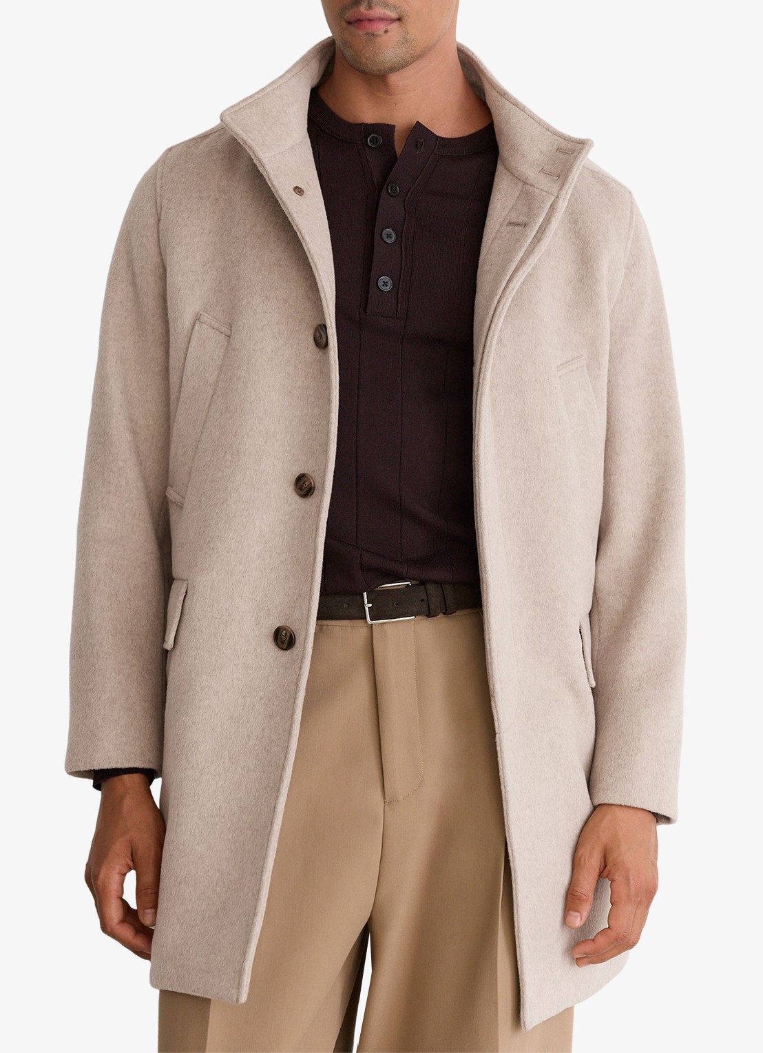 Reiss Fossil single-breasted mantel met gilet-inzet in wolblend - detail 4 oatmeal / beige