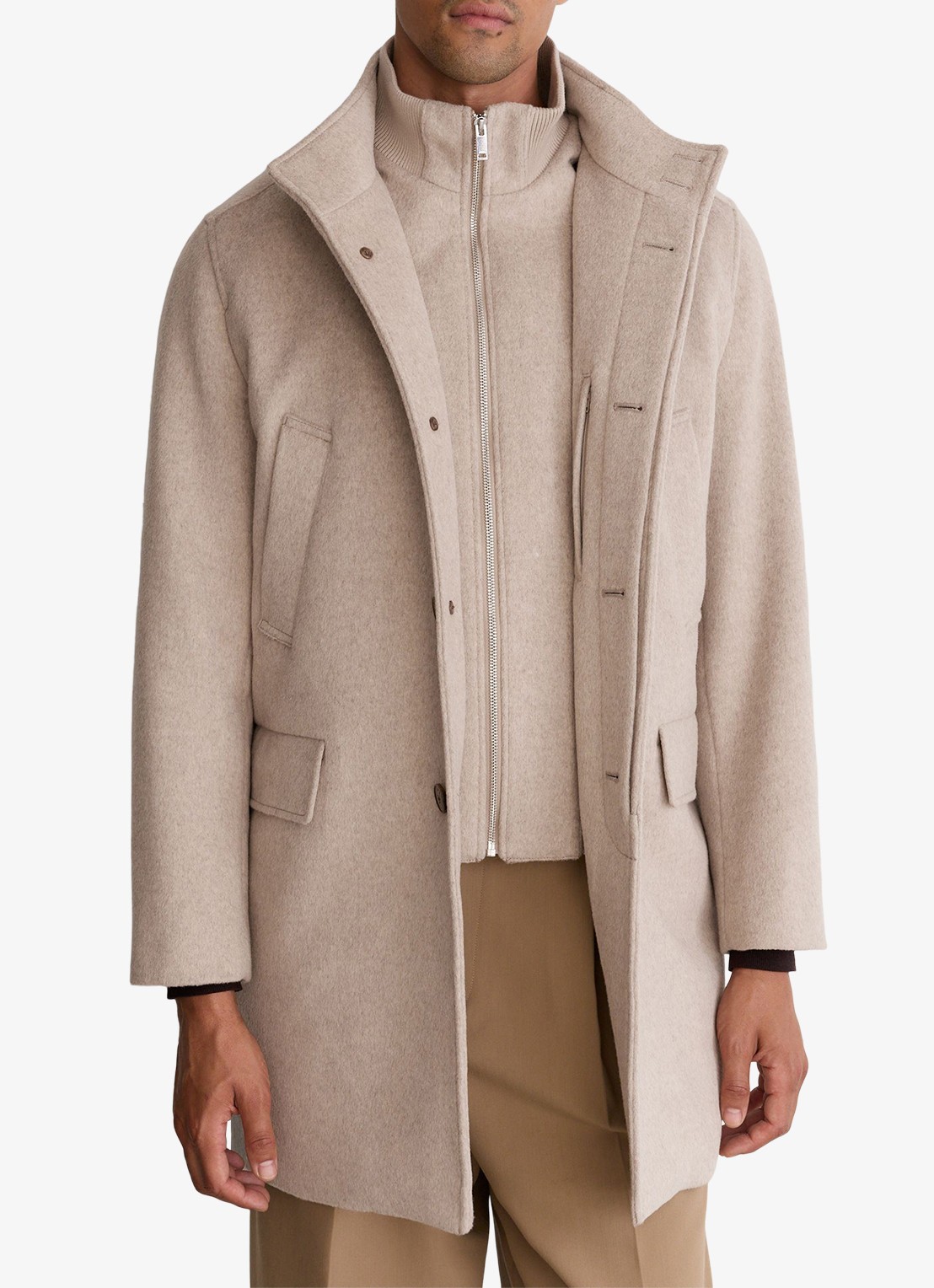 Reiss Fossil single-breasted mantel met gilet-inzet in wolblend - detail 6 oatmeal / beige