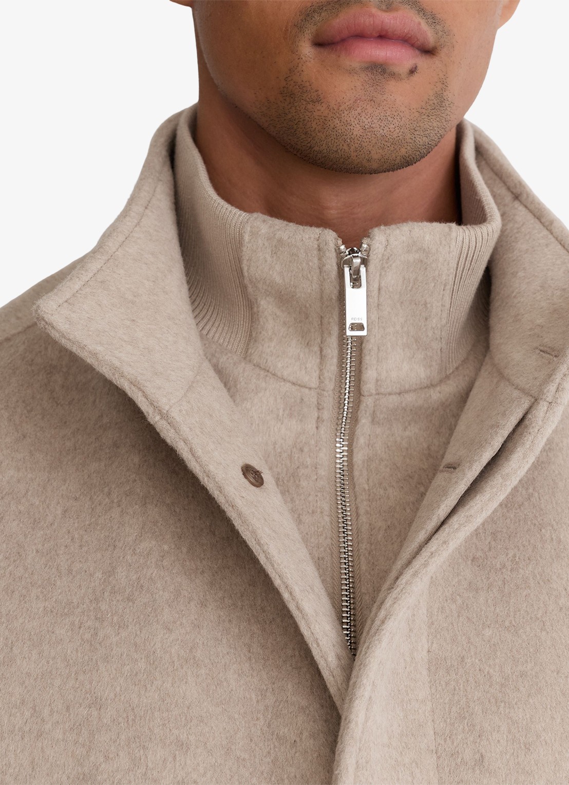 Reiss Fossil single-breasted mantel met gilet-inzet in wolblend - detail 6 oatmeal / beige