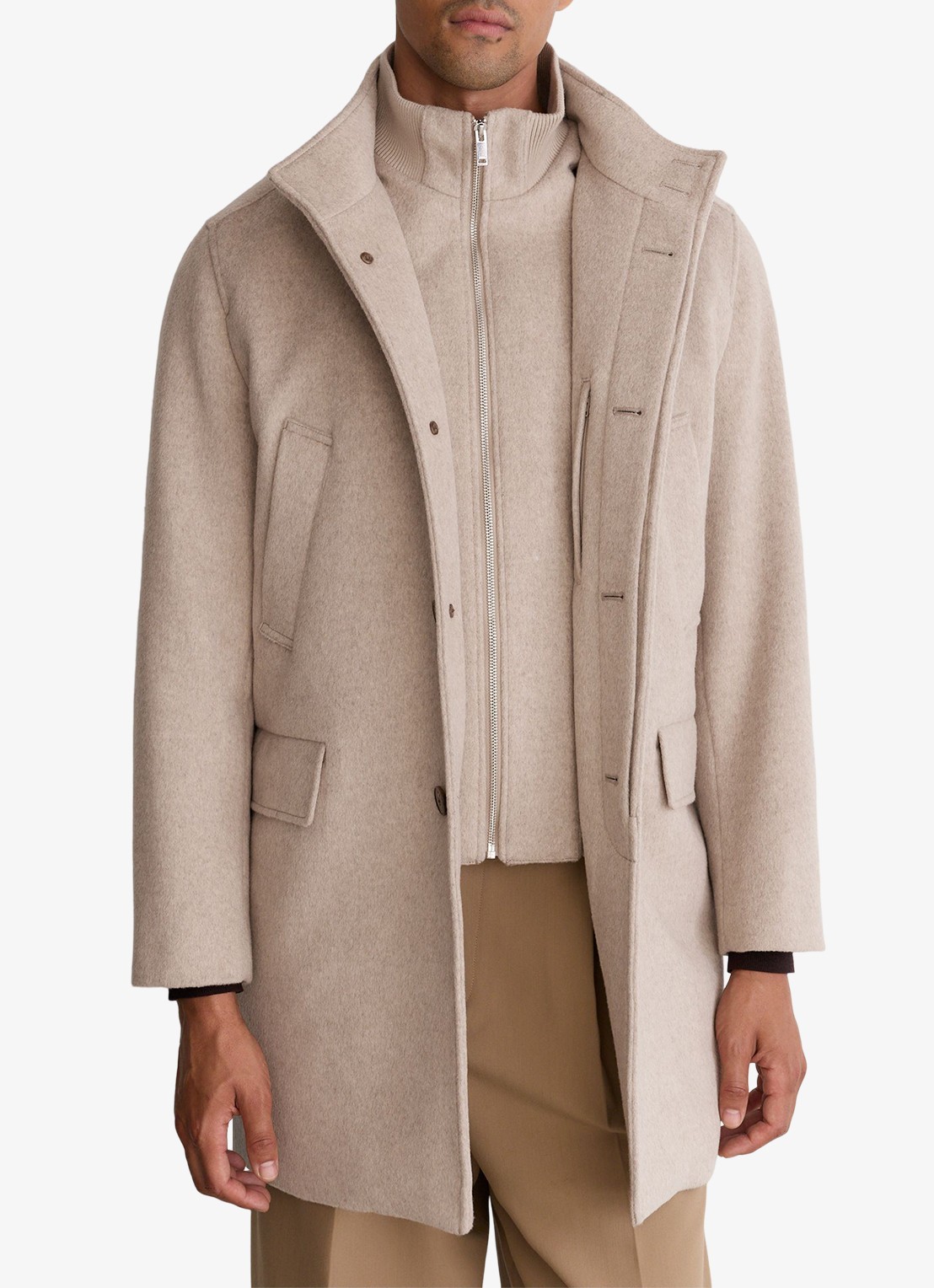Reiss Fossil single-breasted mantel met gilet-inzet in wolblend - detail 7 oatmeal / beige