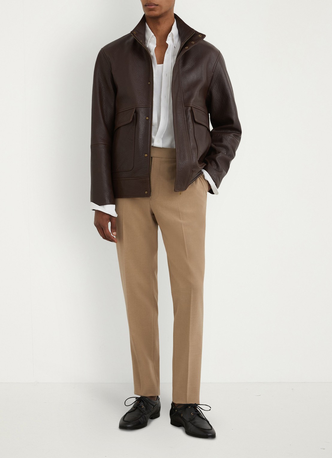 Reiss Found slim fit pantalon met steekzakken - voorkant 2 bruin