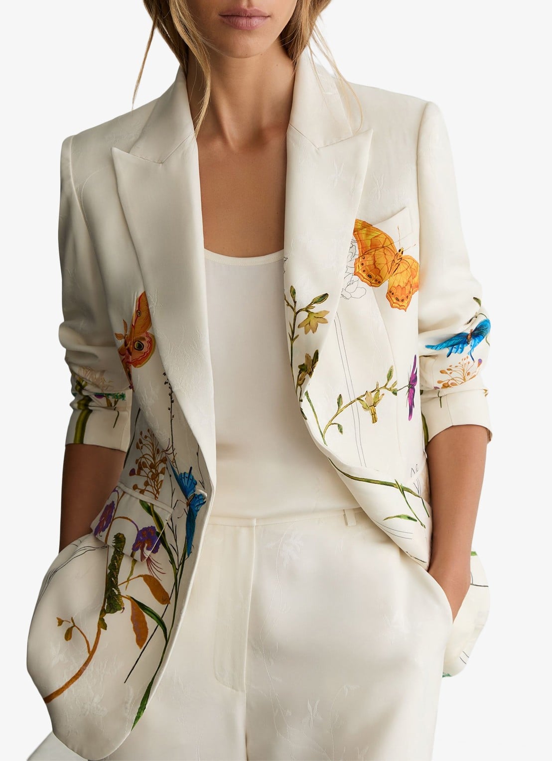 Reiss Frankie blazer met bloemenprint - detail 2 creme
