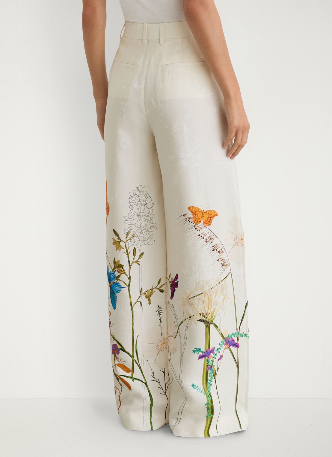 Reiss Frankie high waist wide fit pantalon met bloemenprint - achterkant 6 creme