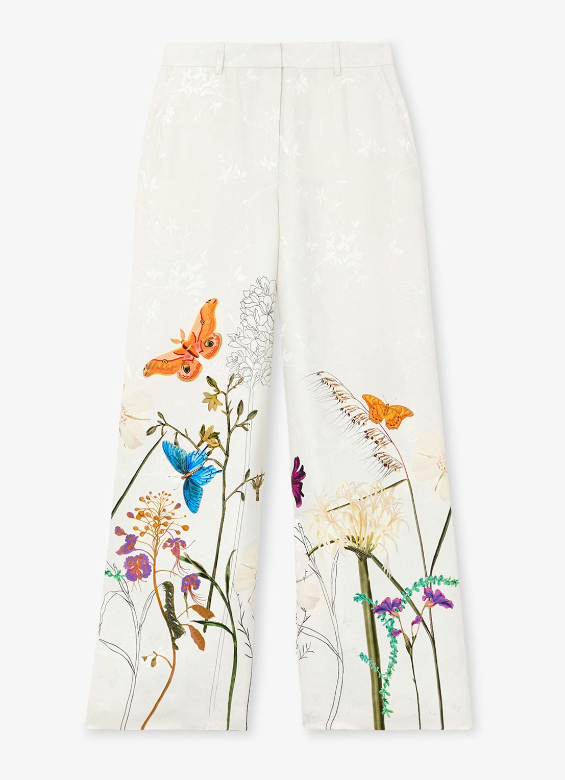 Reiss Frankie high waist wide fit pantalon met bloemenprint - voorkant creme