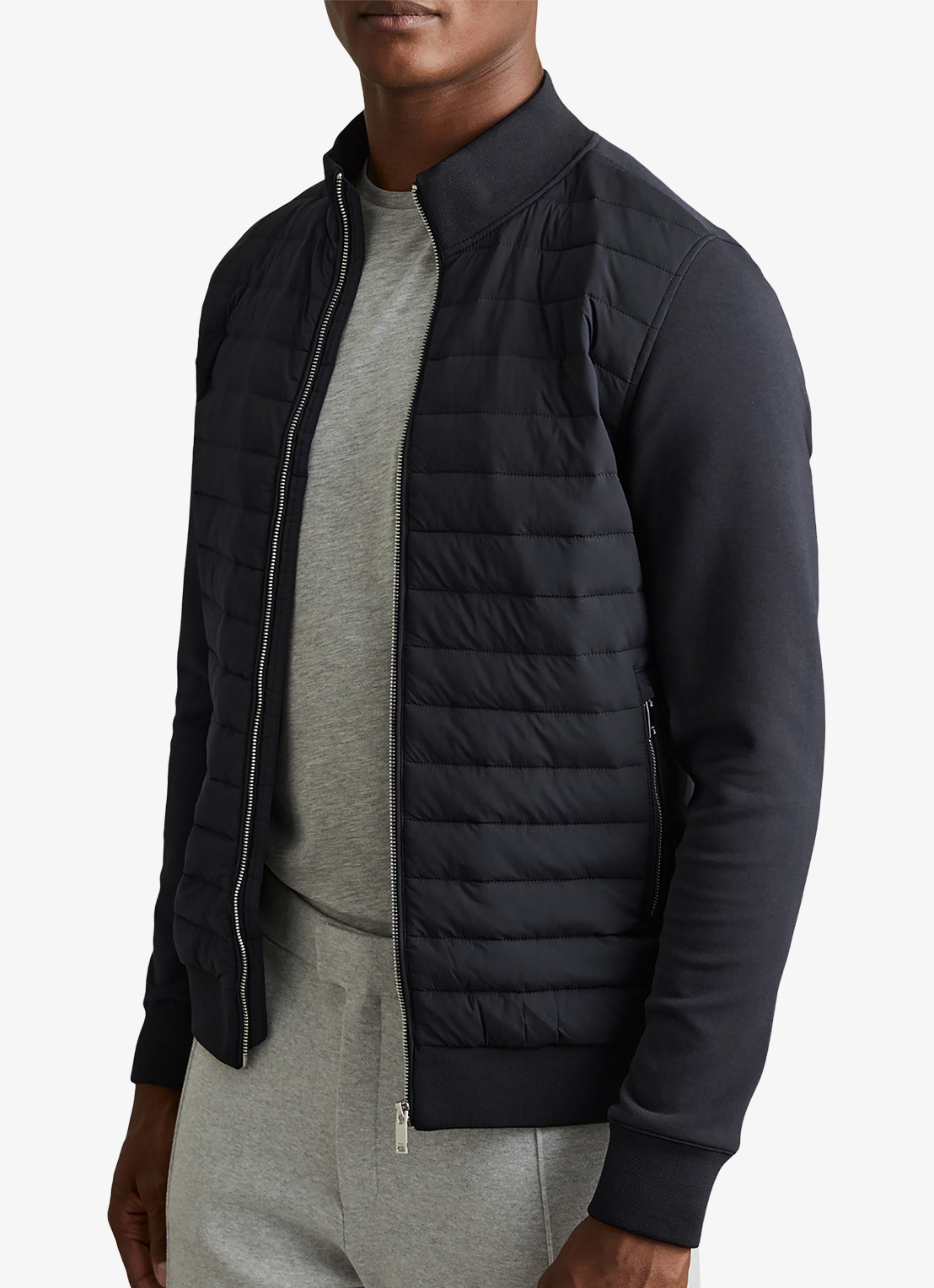 Reiss Freddie sweatvest met gewatteerd voorpand - voorkant 2 donkerblauw