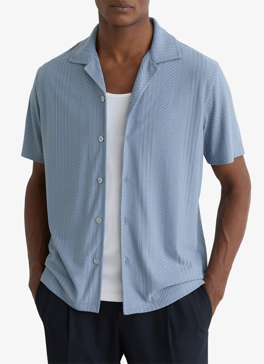 Reiss Frederick overhemd met structuur  - detail 3 lichtblauw