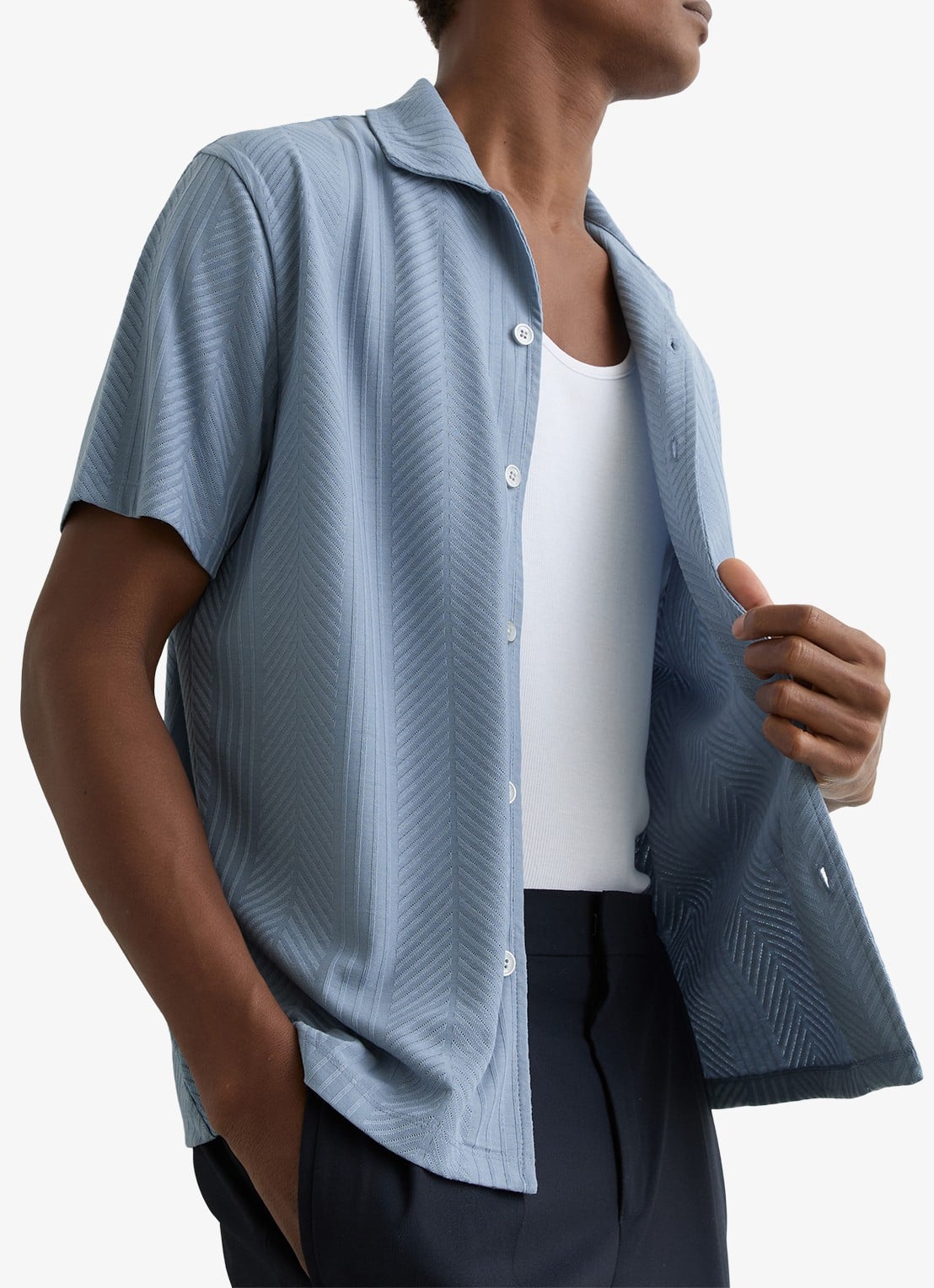 Reiss Frederick overhemd met structuur  - detail 4 lichtblauw