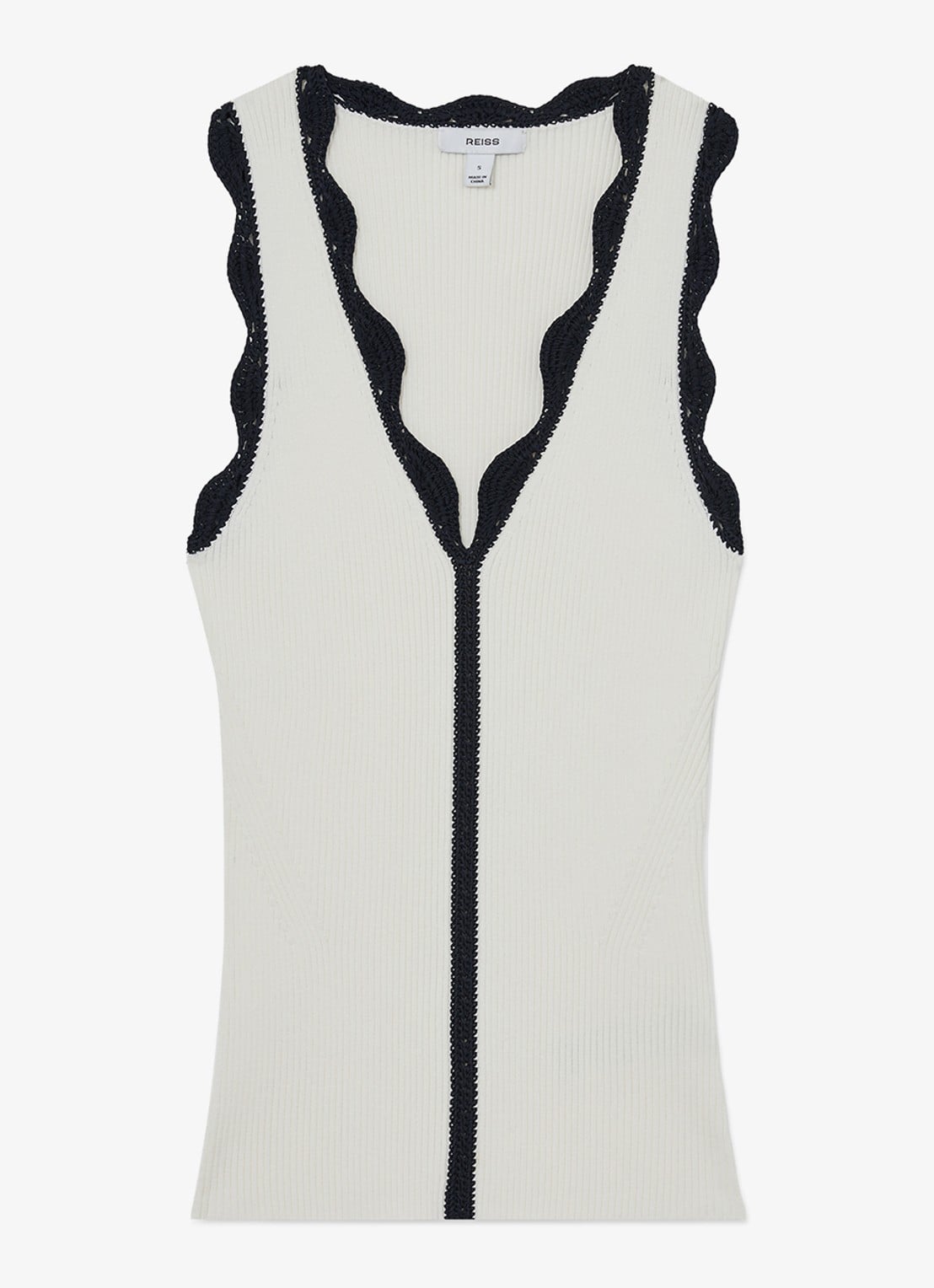 Reiss Freya top met ribstructuur - voorkant gebroken wit