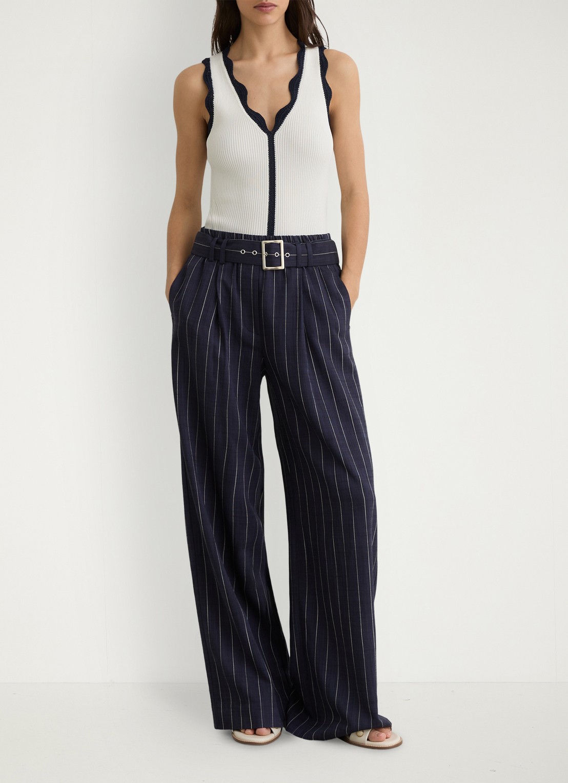 Reiss Freya top met ribstructuur - voorkant 2 gebroken wit