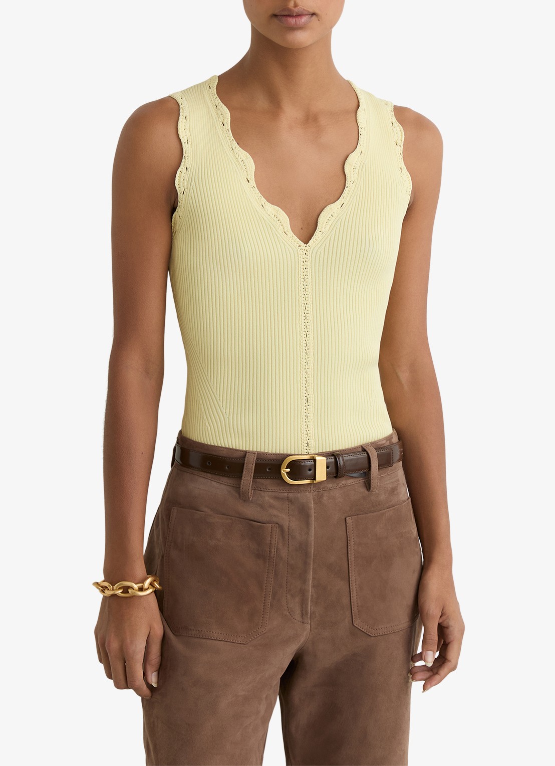 Reiss Freya top met ribstructuur - detail 4 geel