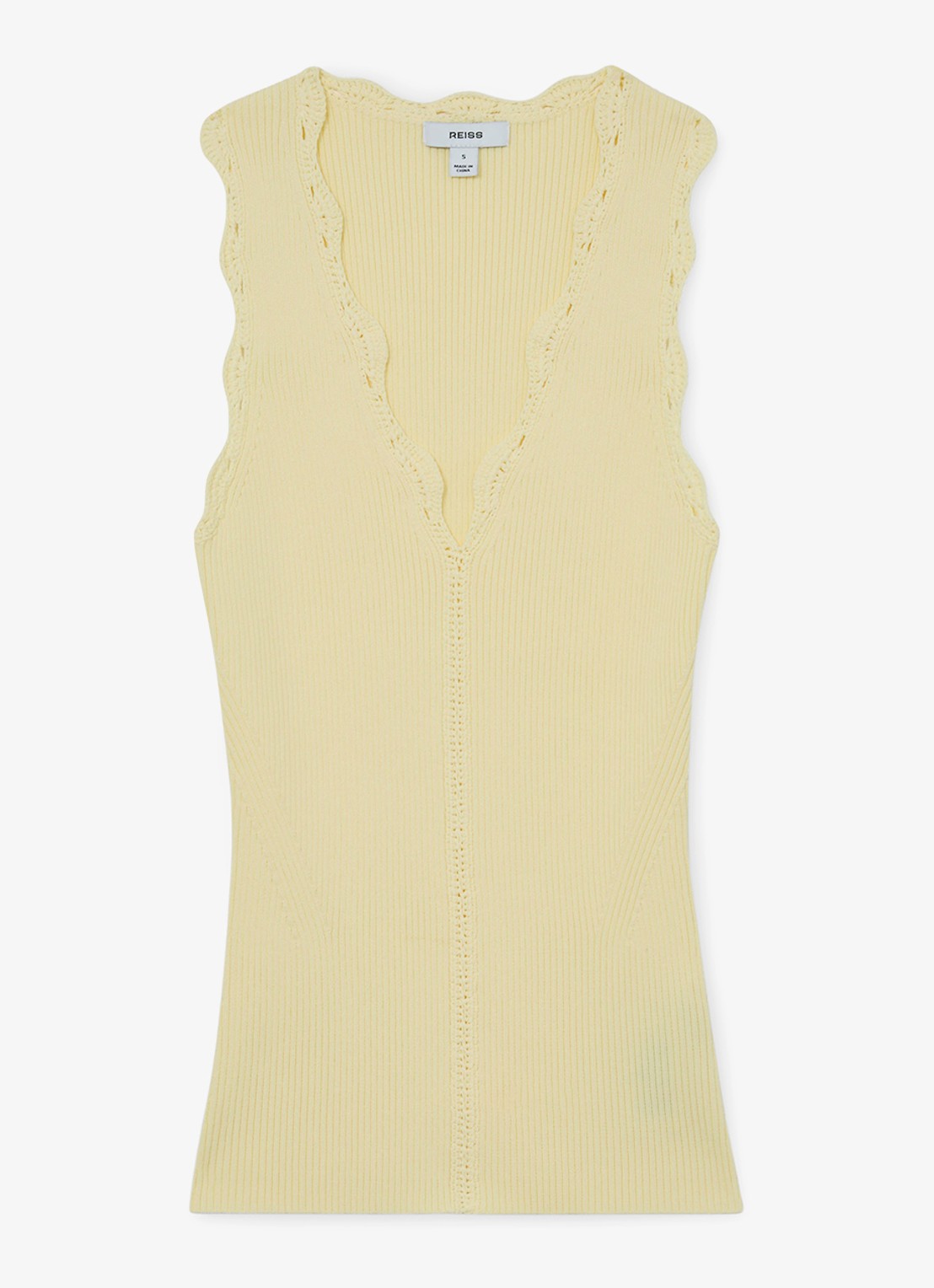 Reiss Freya top met ribstructuur - voorkant geel