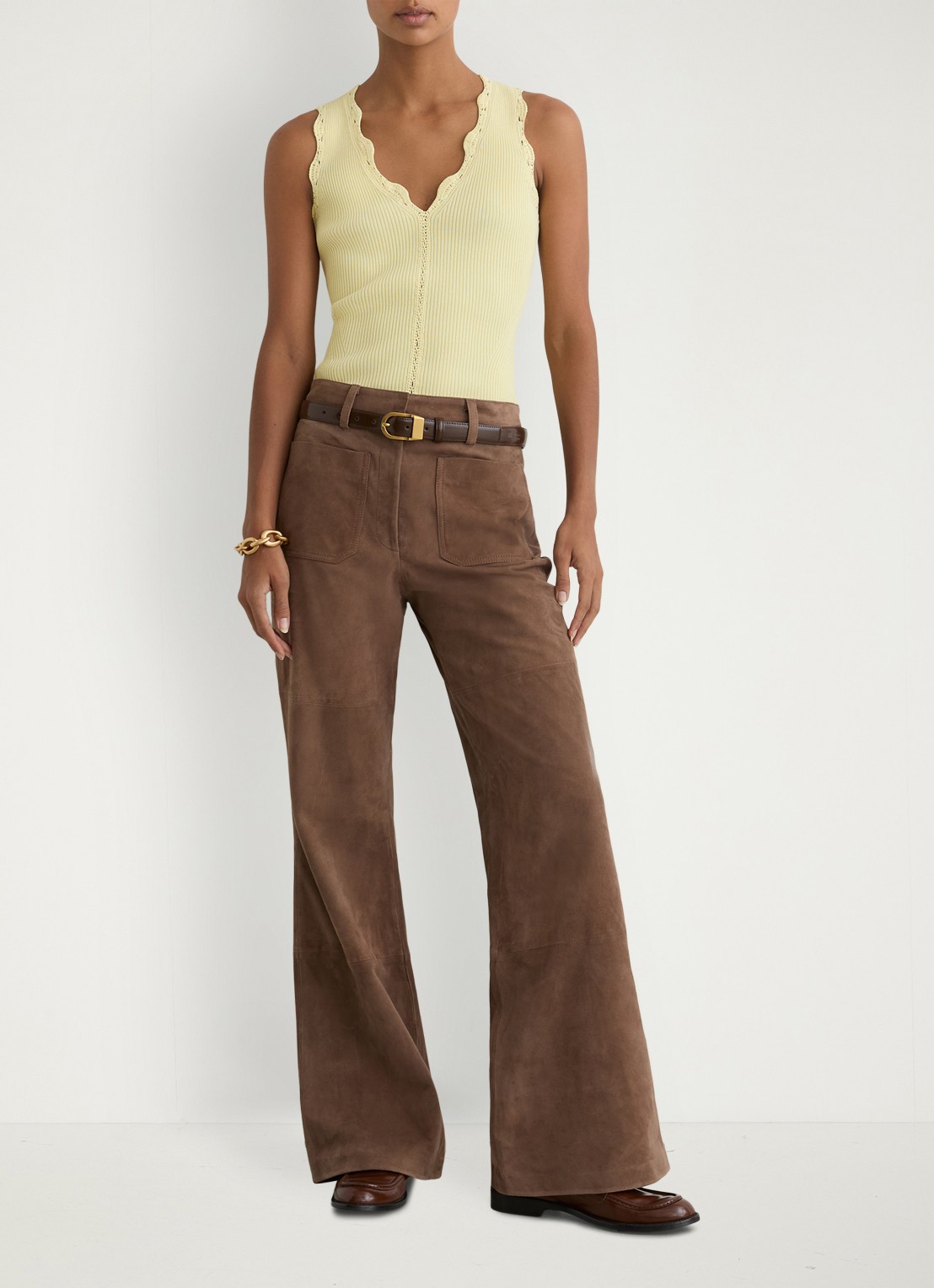 Reiss Freya top met ribstructuur - voorkant 2 geel