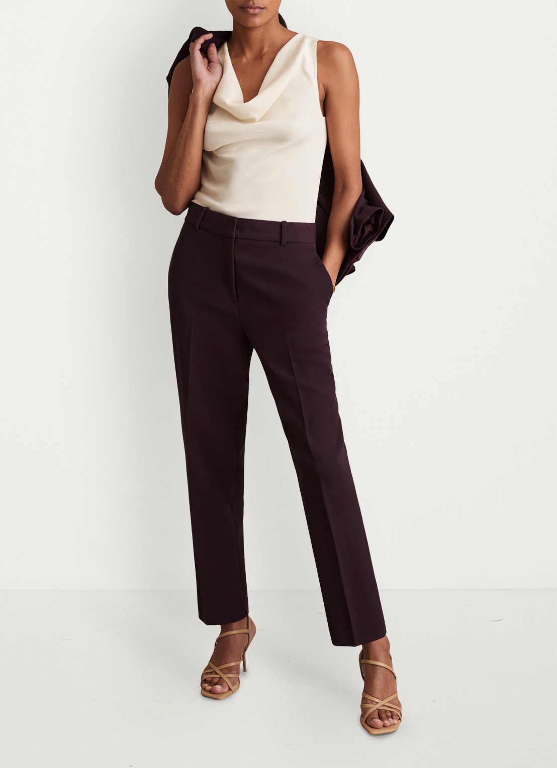 Reiss Gabi high waist slim fit chino - detail 3 bordeauxrood