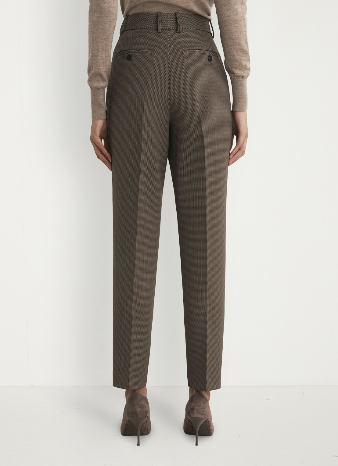 Reiss Gabi high waist slim fit pantalon met pied-de-poule dessin - achterkant 6 bruin