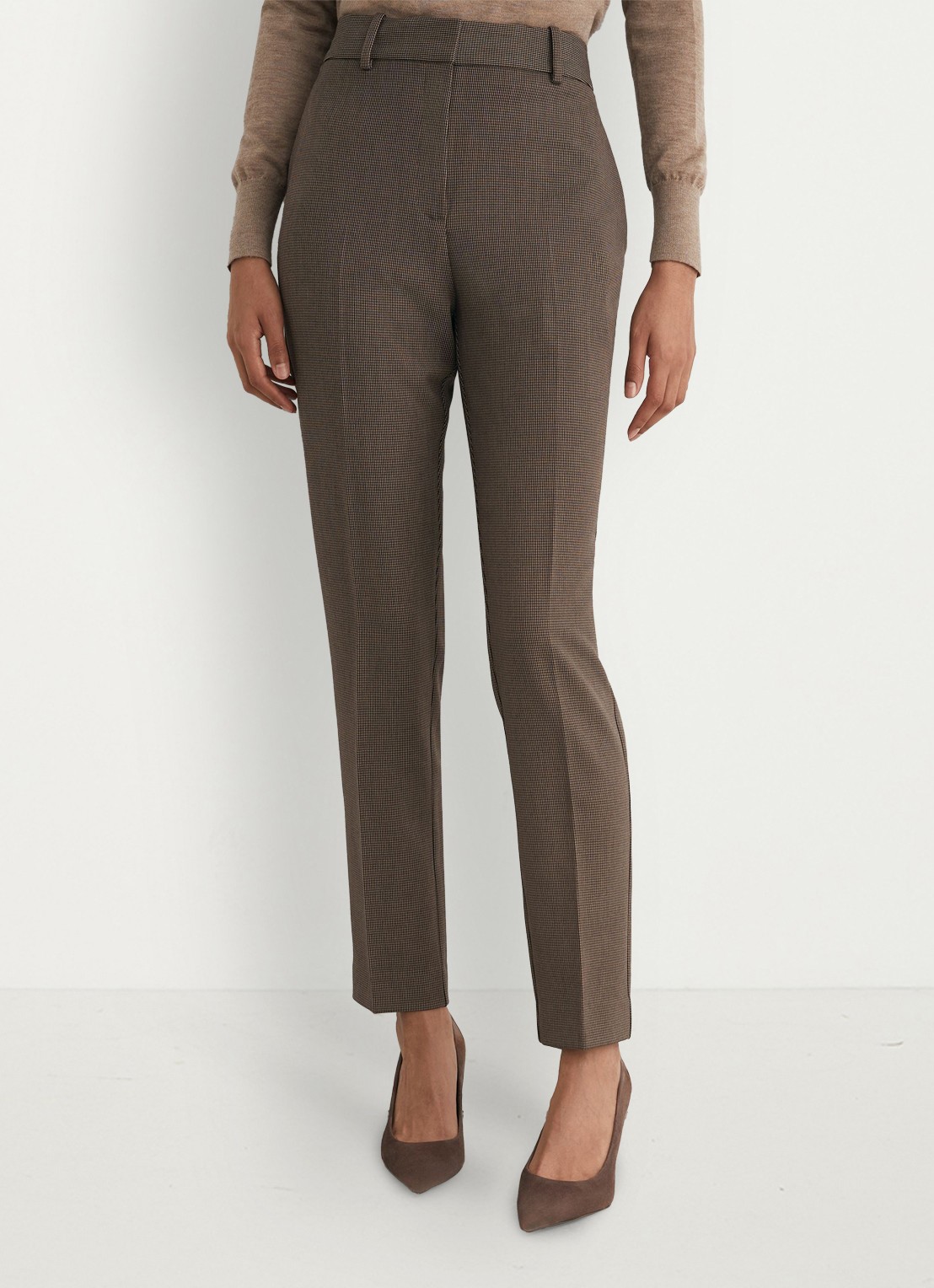 Reiss Gabi high waist slim fit pantalon met pied-de-poule dessin - detail 3 bruin