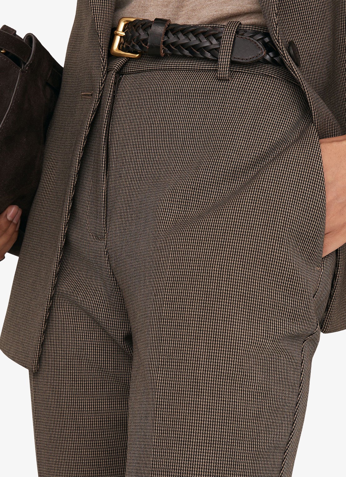 Reiss Gabi high waist slim fit pantalon met pied-de-poule dessin - detail 4 bruin
