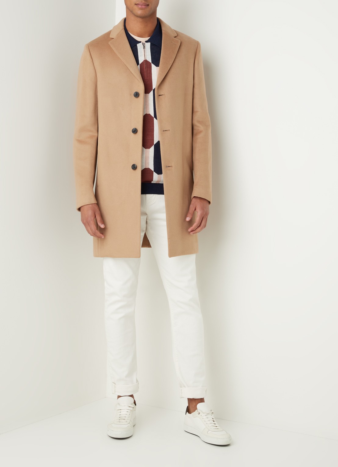 Reiss Gable mantel in wolblend met steekzakken - voorkant 2 camel