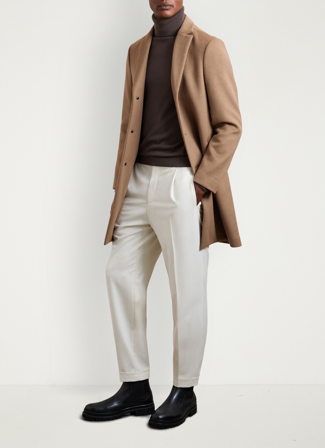 Reiss Gable mantel in wolblend - voorkant 3 lichtbruin