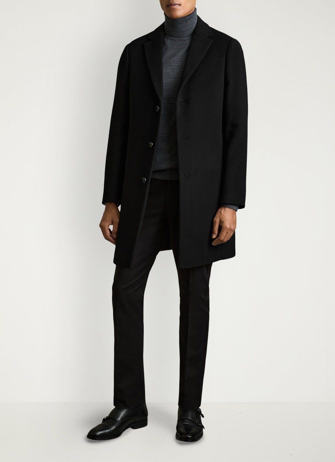 Reiss Gable mantel in wolblend - voorkant 3 black / zwart