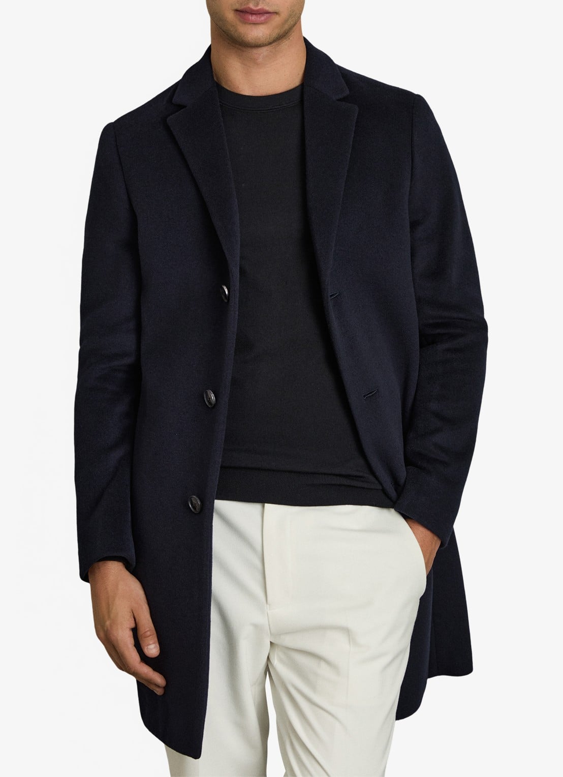 Reiss Gable mantel in wolblend - detail 2 navy / blauw