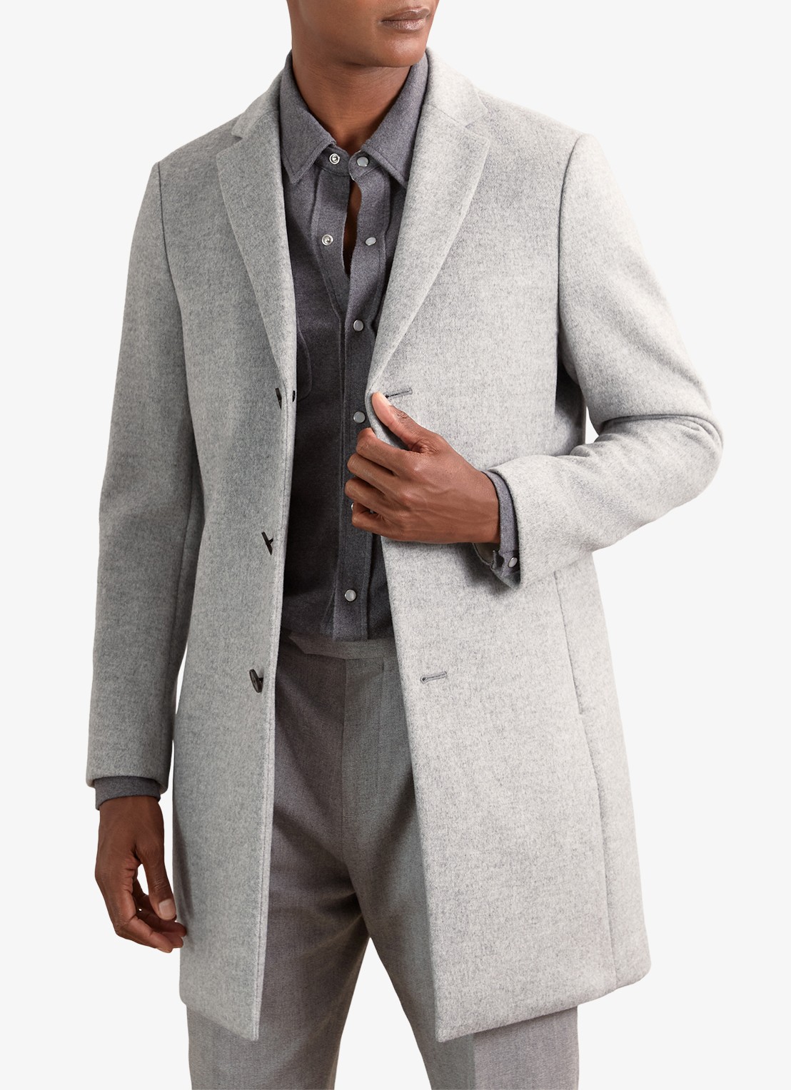 Reiss Gable mantel in wolblend - detail soft grey / grijs