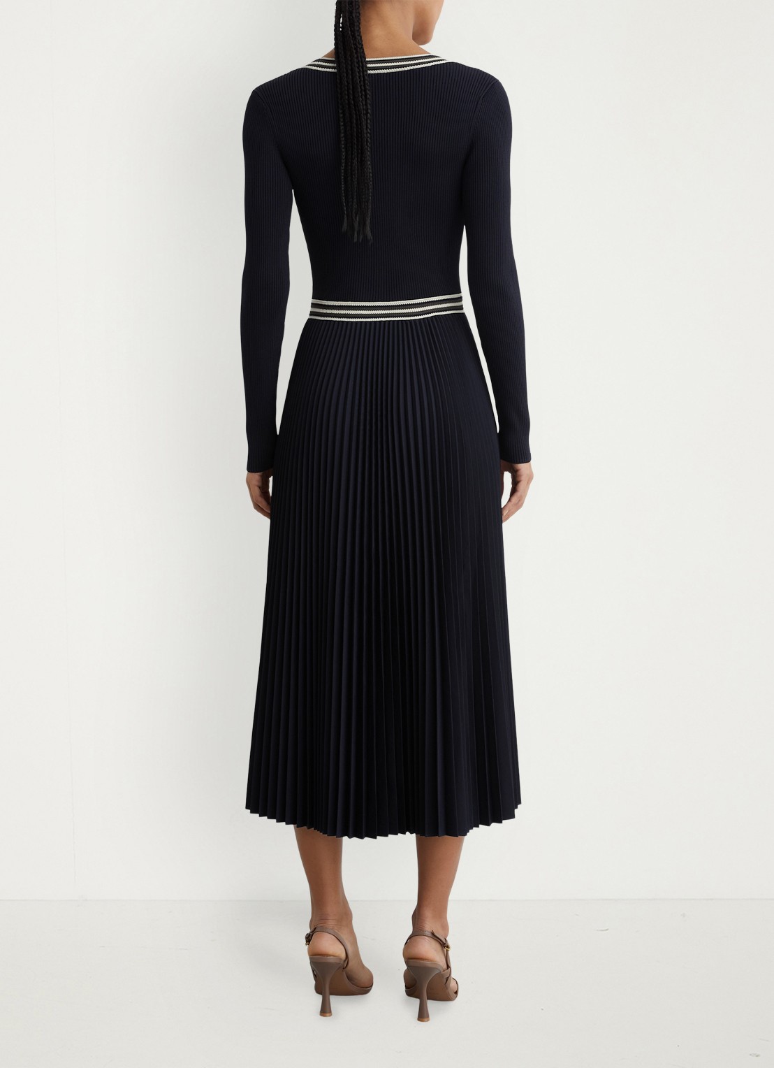 Reiss Gaia ribgebreide midi jurk met plooien - achterkant blauw