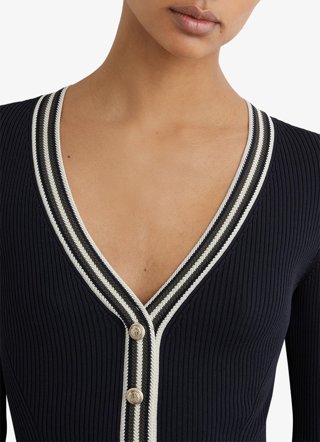 Reiss Gaia ribgebreide midi jurk met plooien - detail 2 blauw