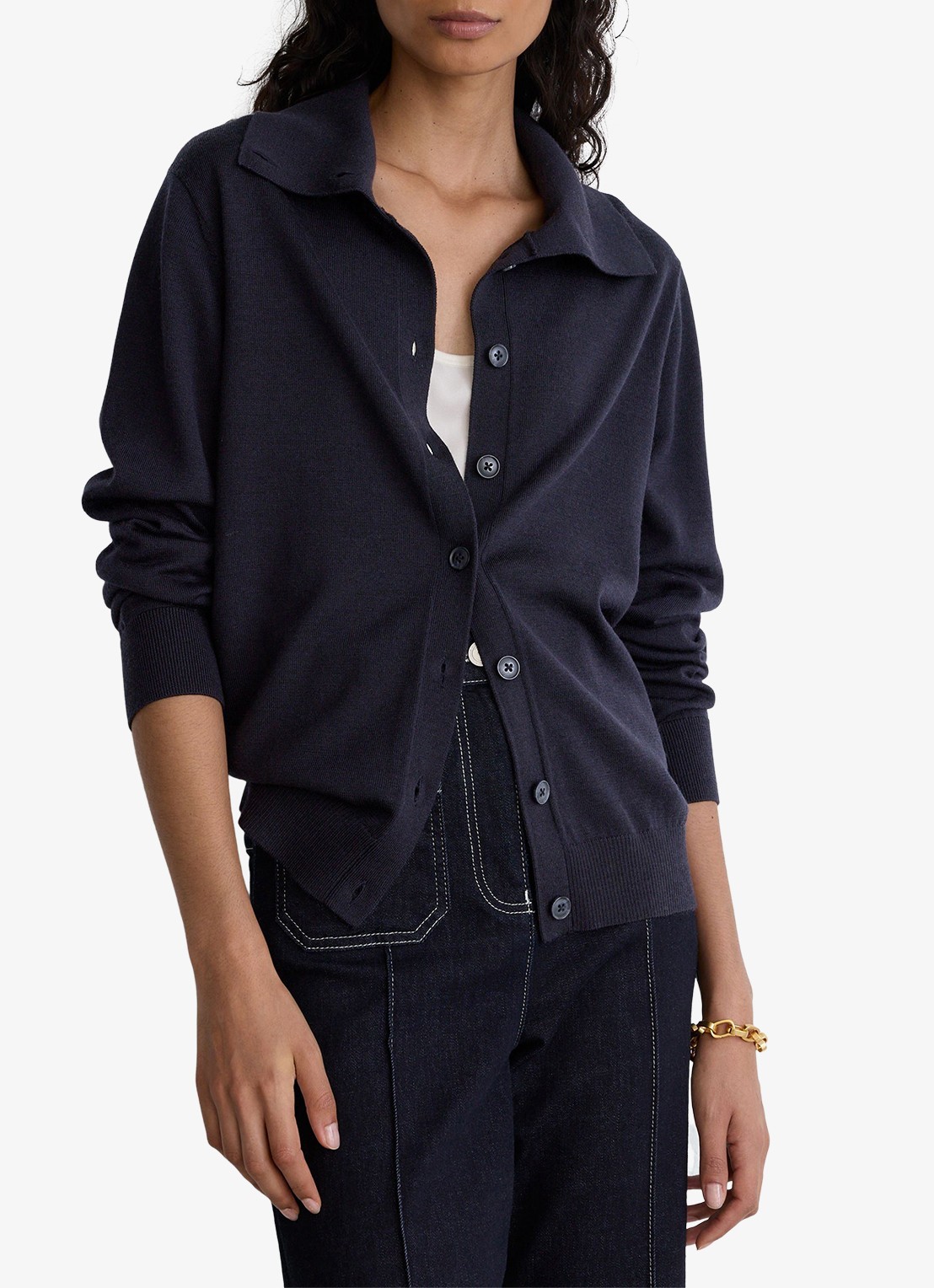 Reiss Gale fijngebreid vest van merino wol  - detail 6 blauw