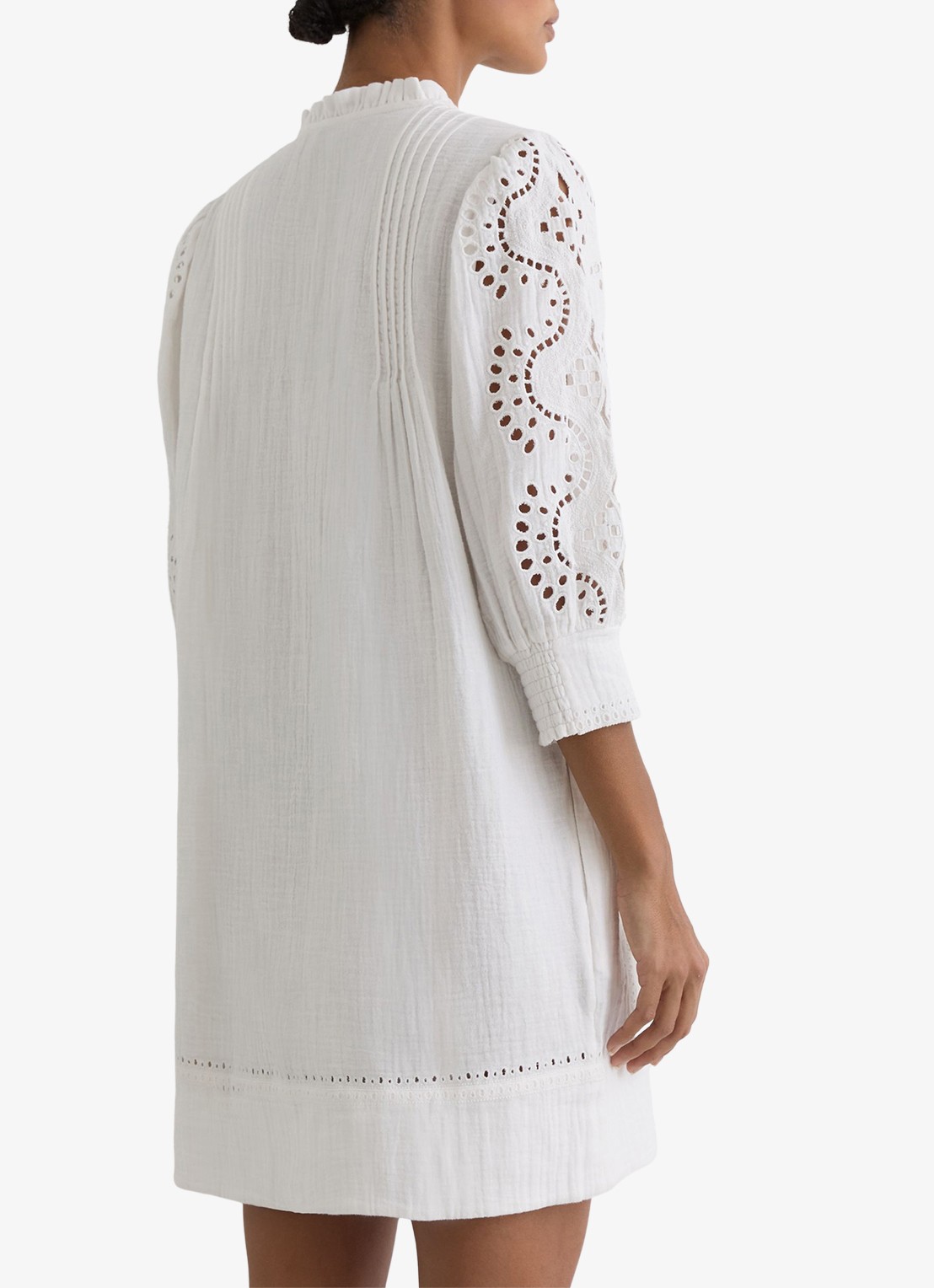 Reiss GIA Cotton Cheesecloth Broderie Mini Dress - achterkant wit