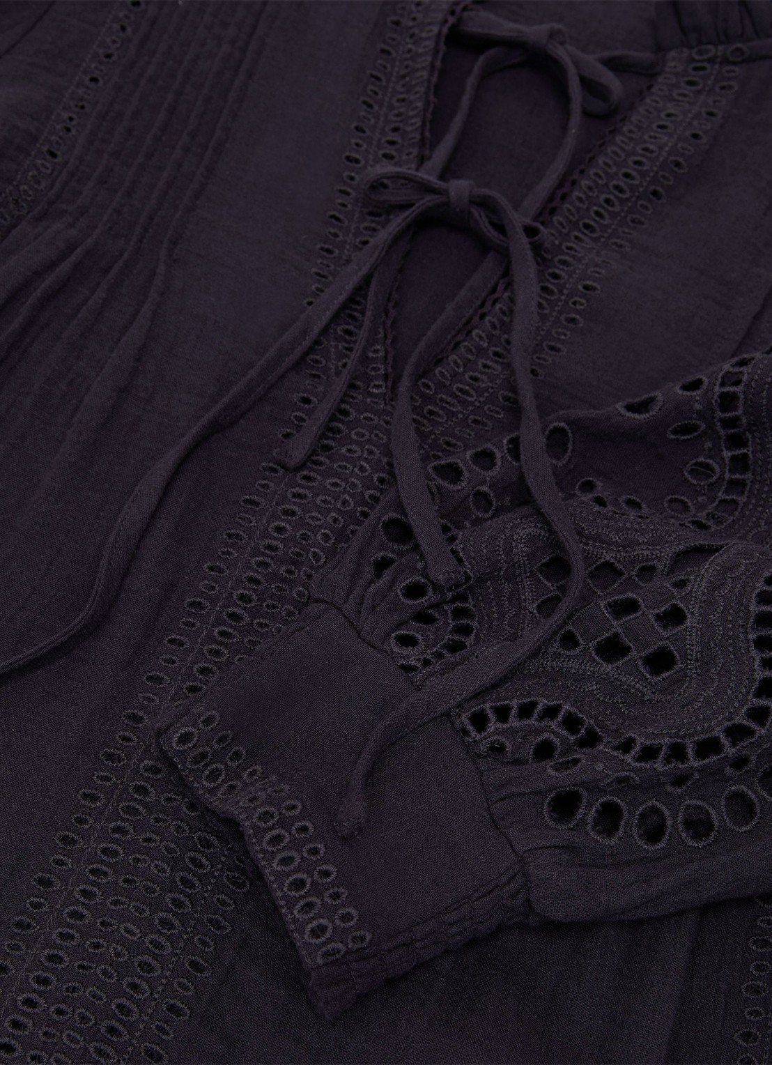 Reiss GIA Cotton Cheesecloth Broderie Mini Dress - detail 4 donkerblauw