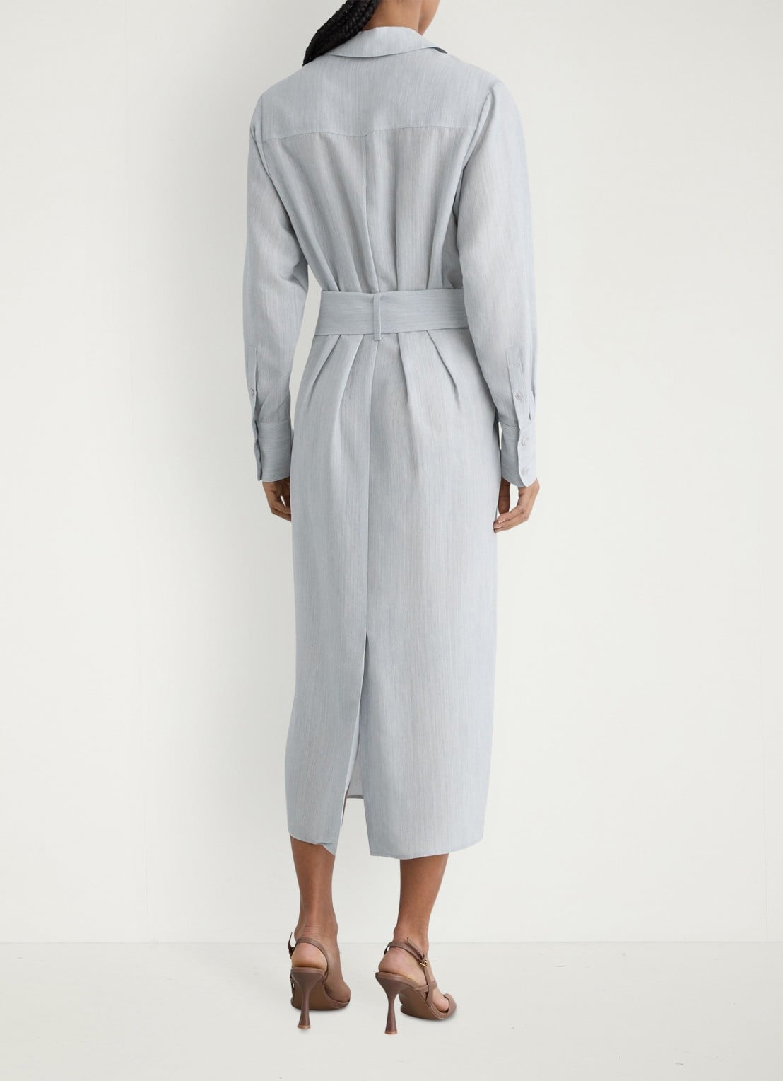 Reiss Gianna midi blousejurk in lyocellblend met strikceintuur - achterkant blue / blauw