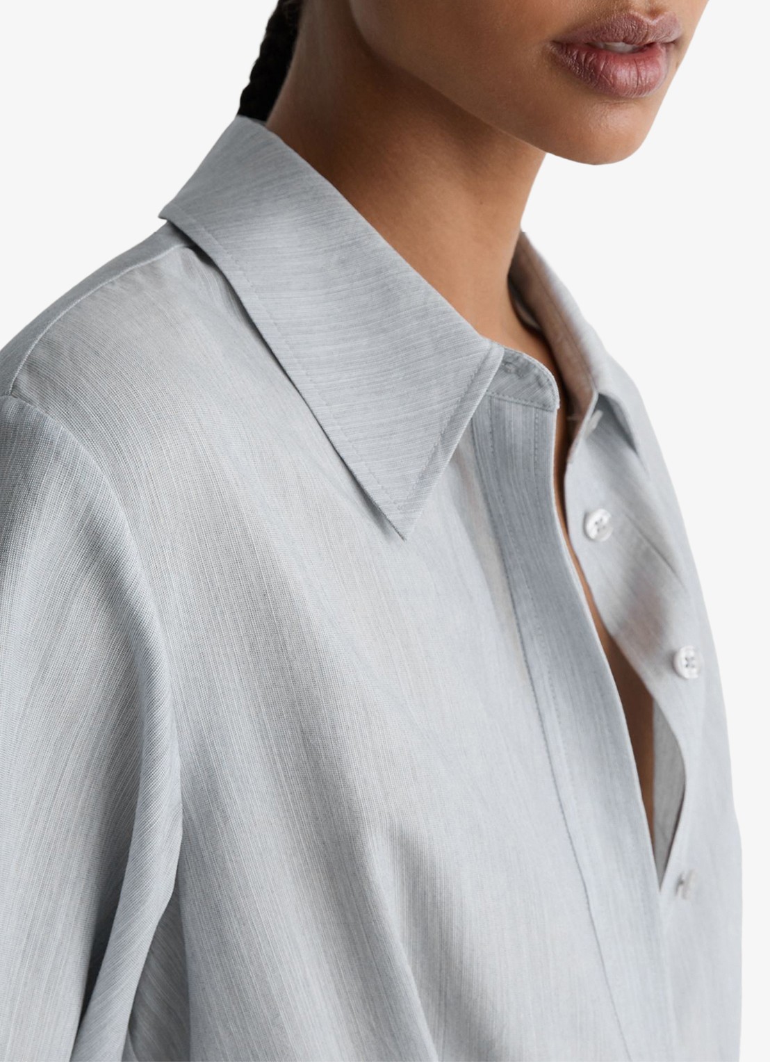 Reiss Gianna midi blousejurk in lyocellblend met strikceintuur - detail 4 blue / blauw
