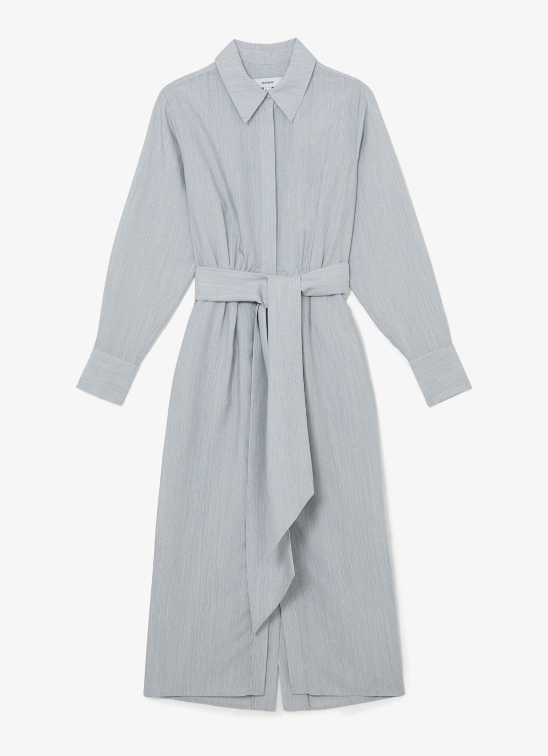Reiss Gianna midi blousejurk in lyocellblend met strikceintuur - voorkant 6 blue / blauw