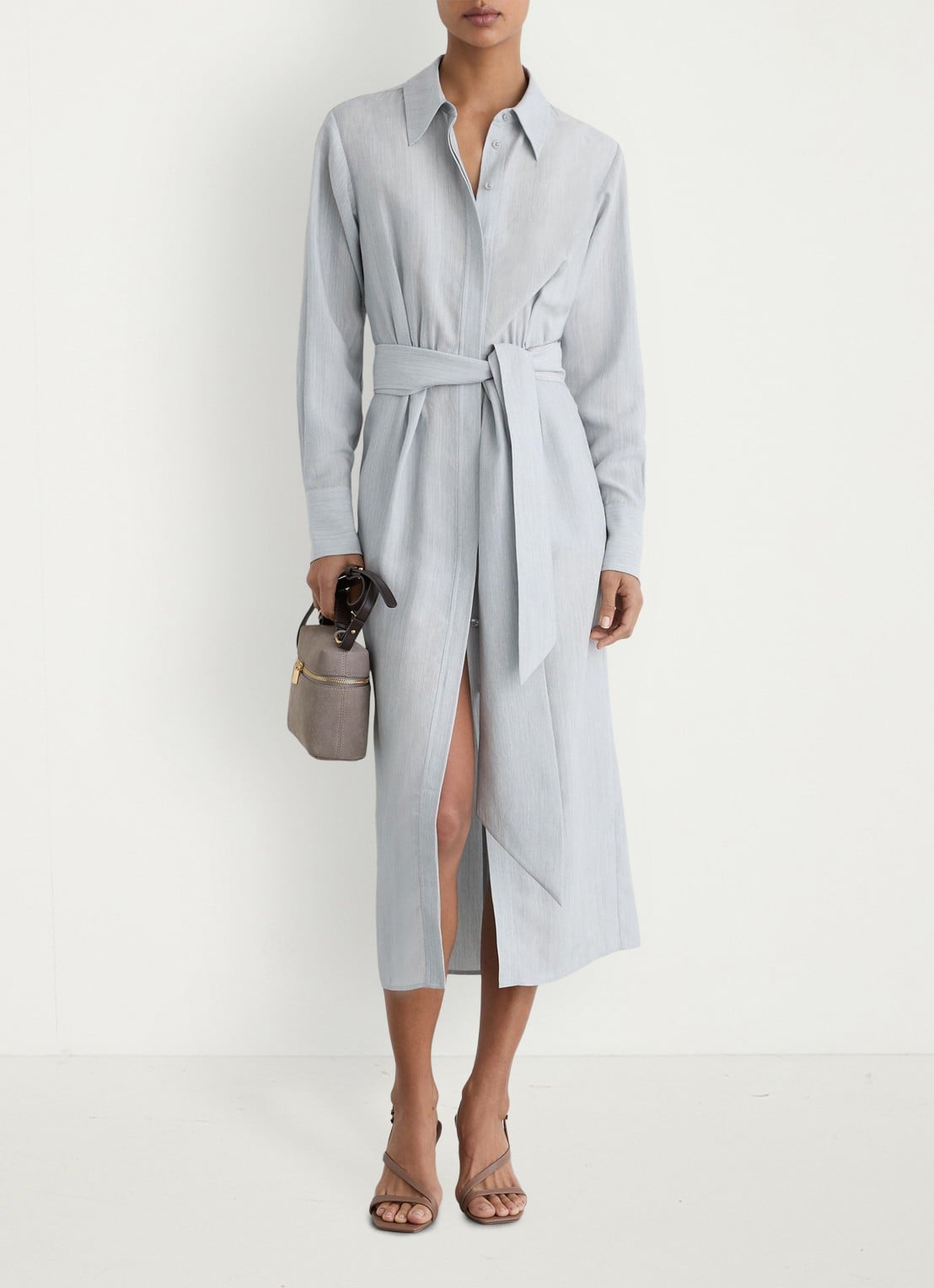 Reiss Gianna midi blousejurk in lyocellblend met strikceintuur - voorkant 7 blue / blauw
