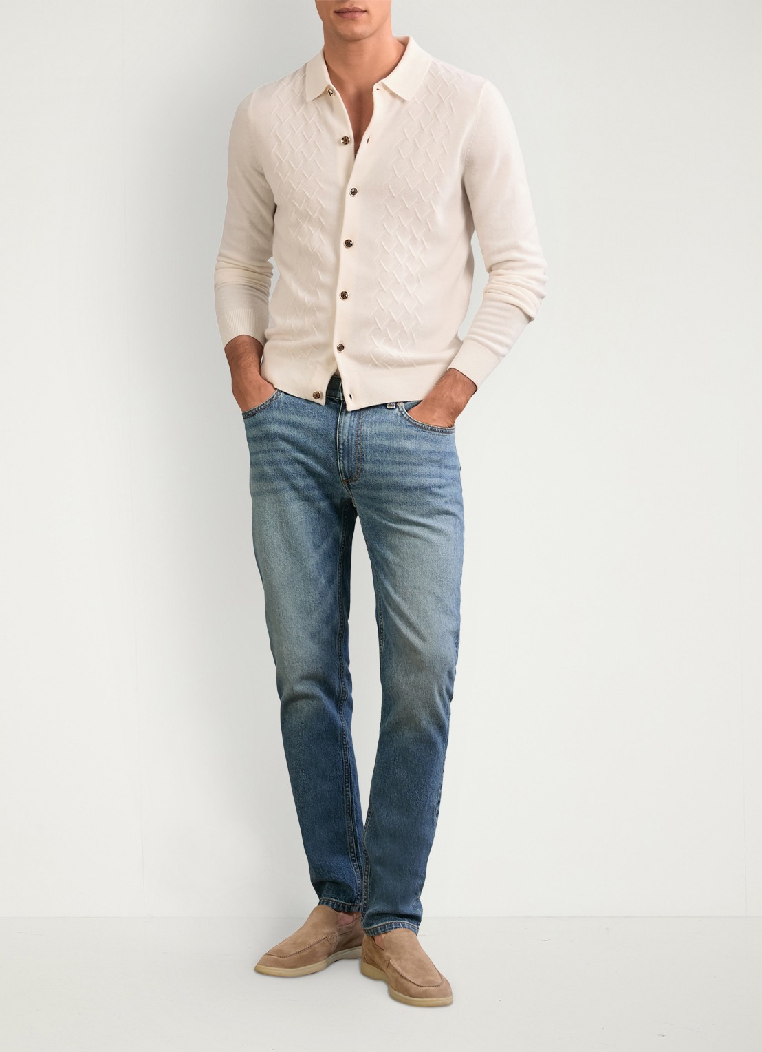 Reiss Gideon vest met textuur - voorkant 2 gebroken wit