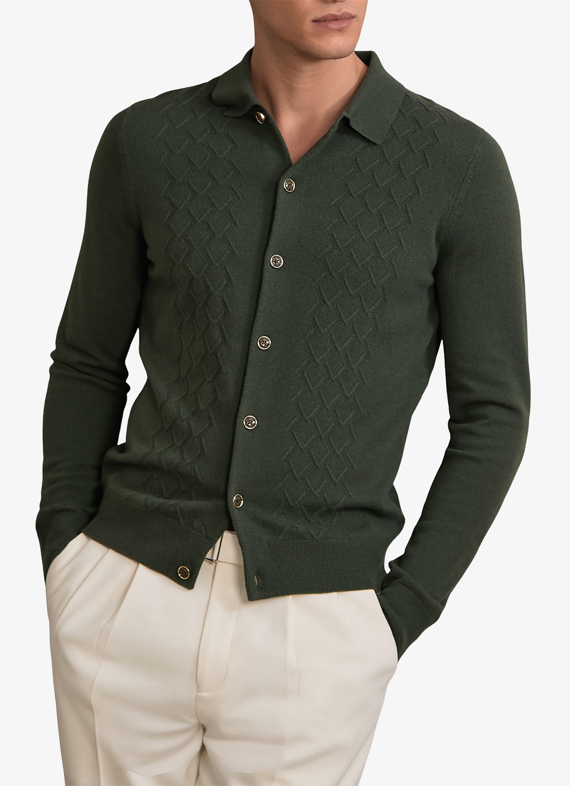 Reiss Gideon vest met textuur - detail donkergroen