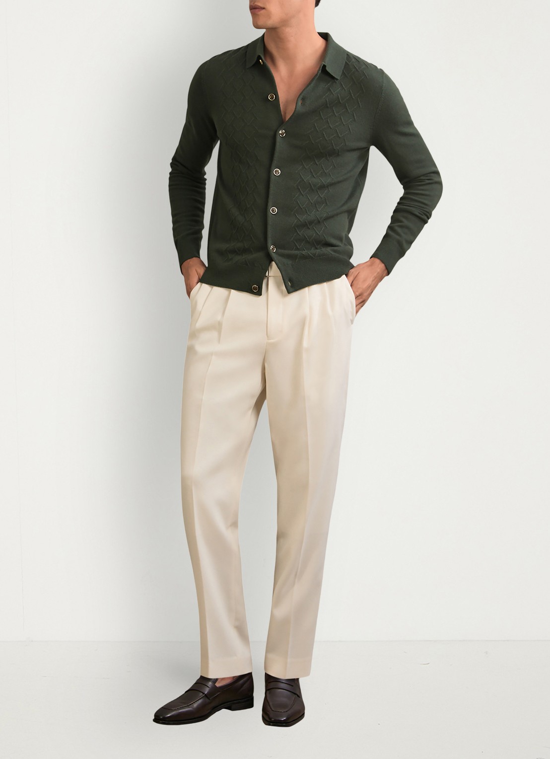 Reiss Gideon vest met textuur - voorkant 4 donkergroen