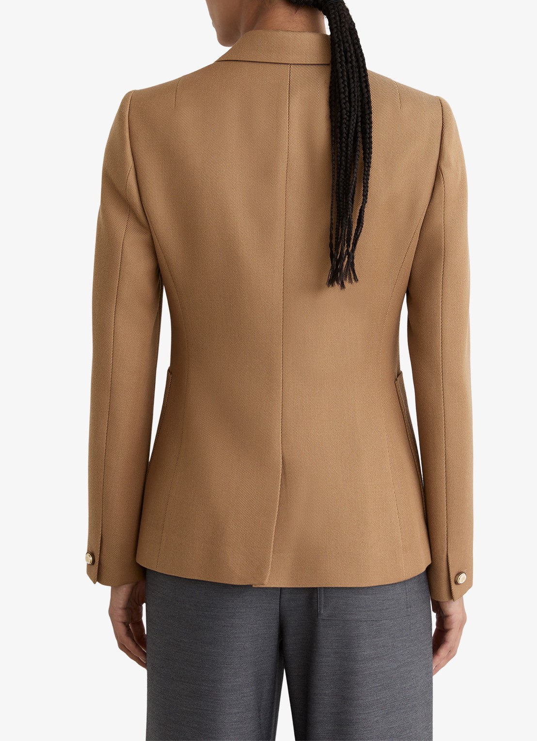 Reiss Gigi double-breasted blazer in wolblend met steekzakken - achterkant camel