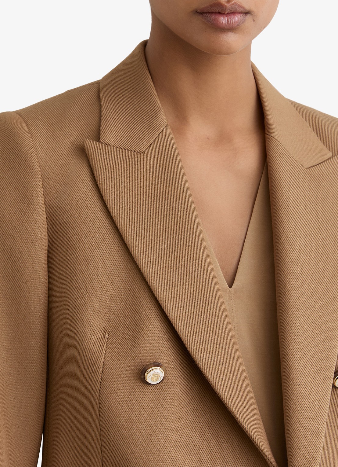 Reiss Gigi double-breasted blazer in wolblend met steekzakken - detail 5 camel