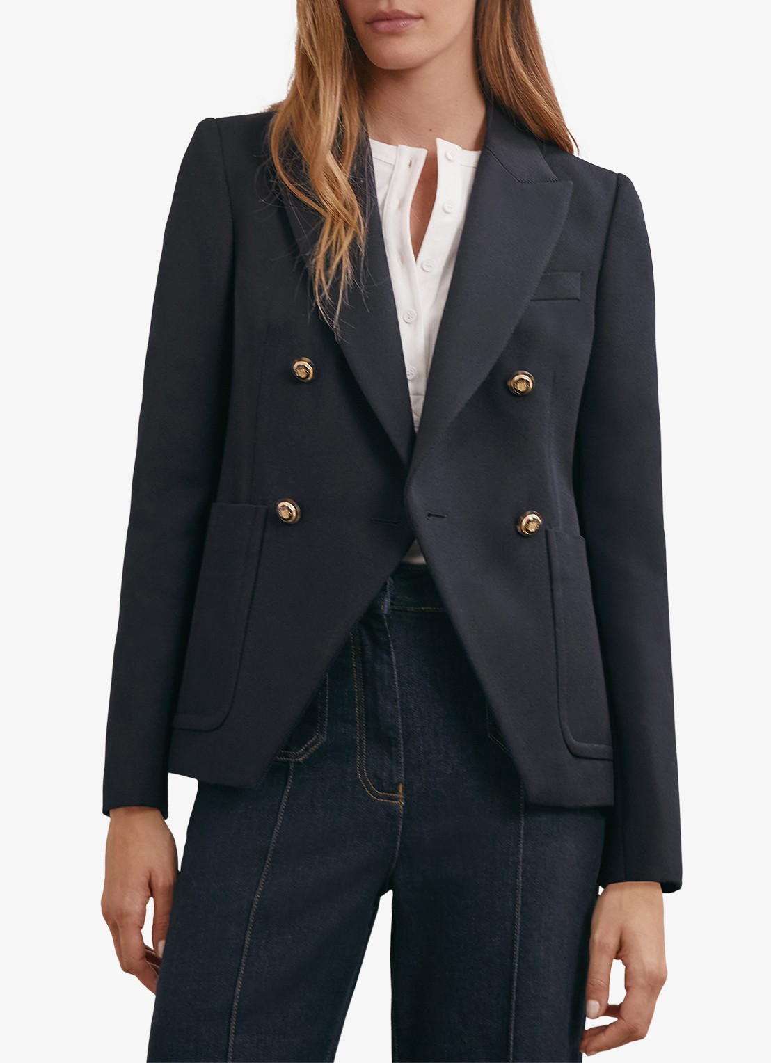 Reiss Gigi double-breasted blazer in wolblend met steekzakken - detail 4 blauw