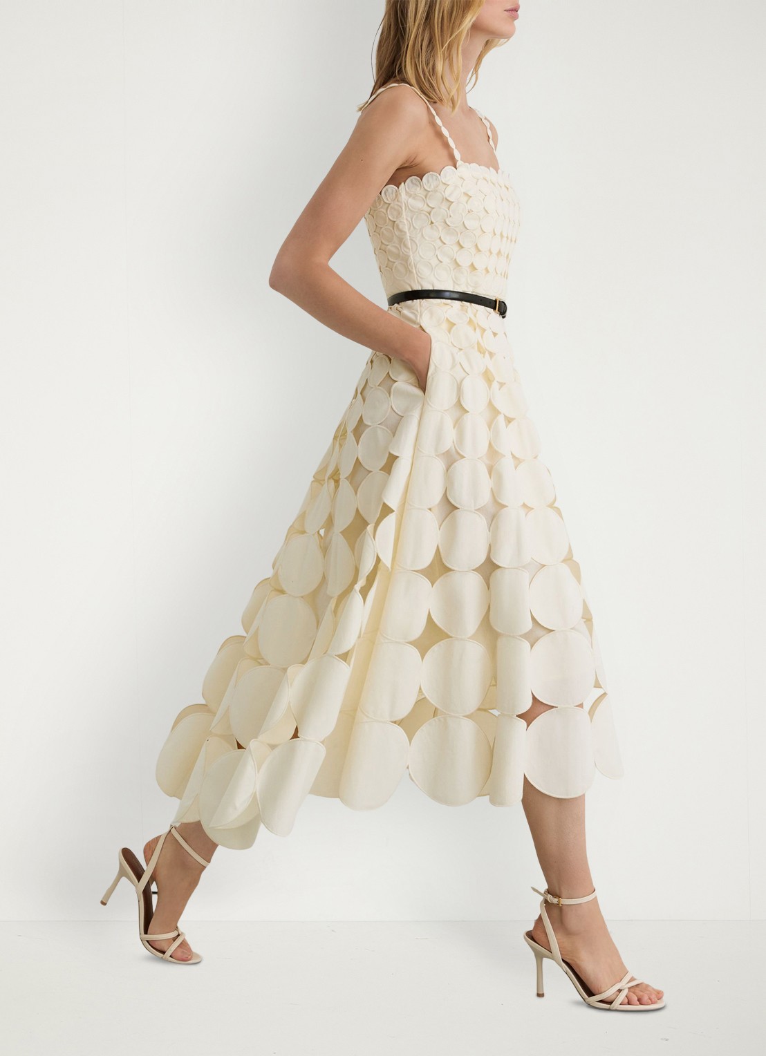 Reiss Gigi midi jurk met cut-out detail - detail 3 creme