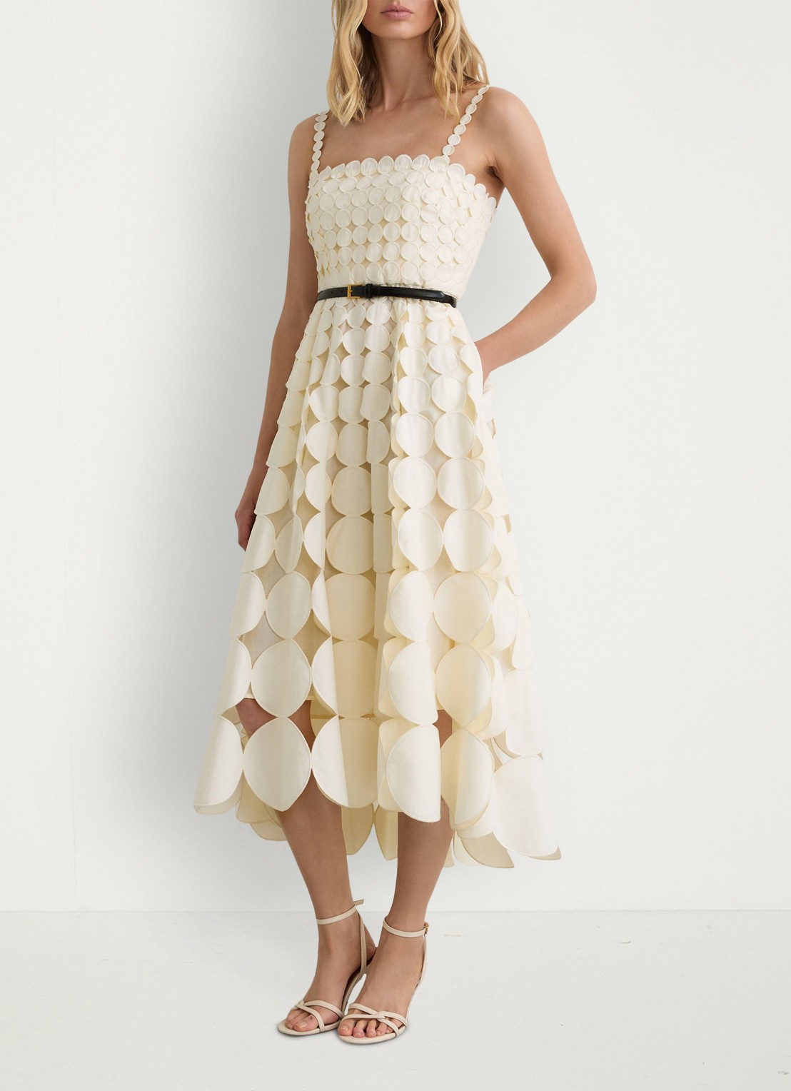 Reiss Gigi midi jurk met cut-out detail - voorkant 6 creme